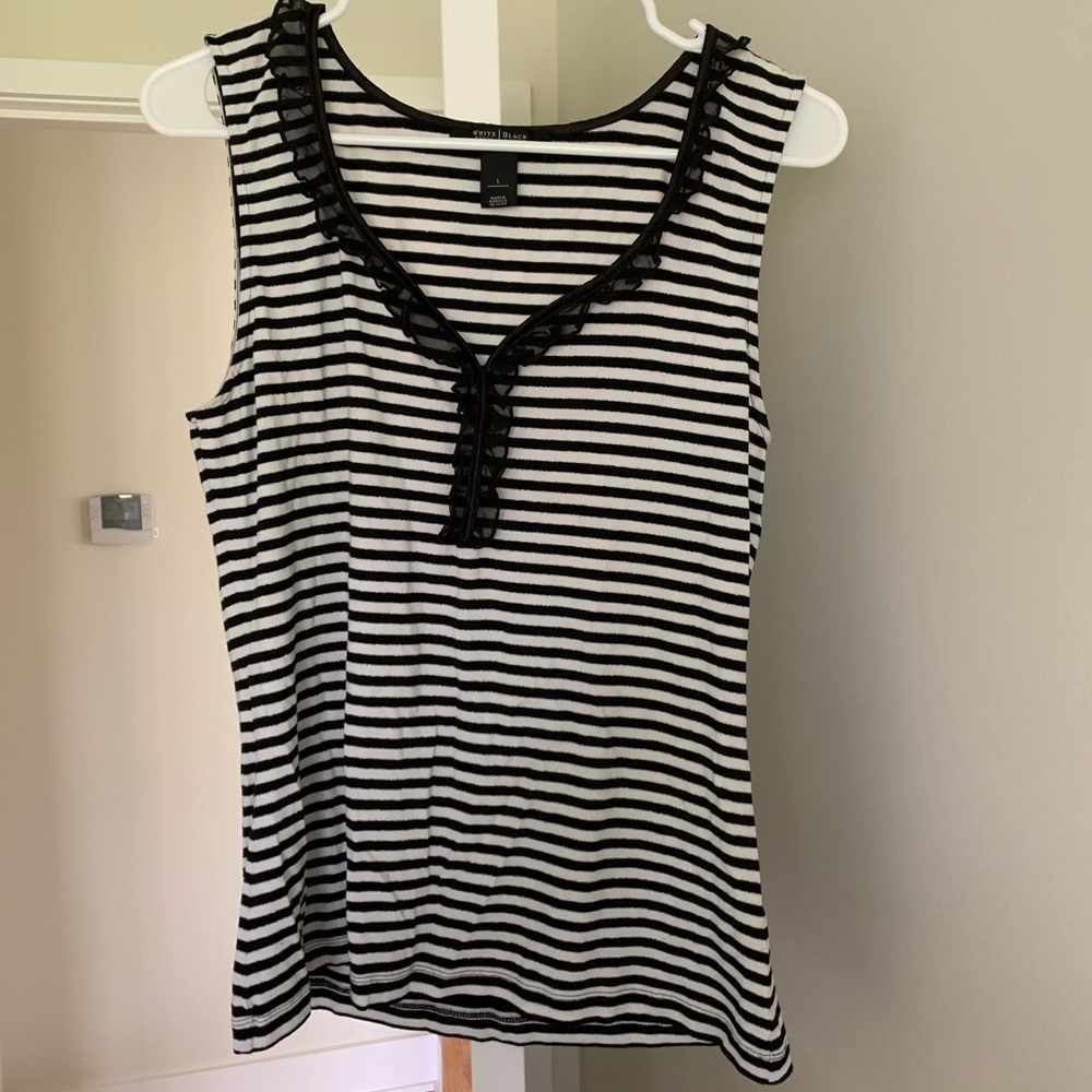 White House Black Market ruffle stripe tank top